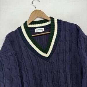 Vintage New Era Sweater Men's Medium Blue Chunky Cable Knit Tennis Cricket USA